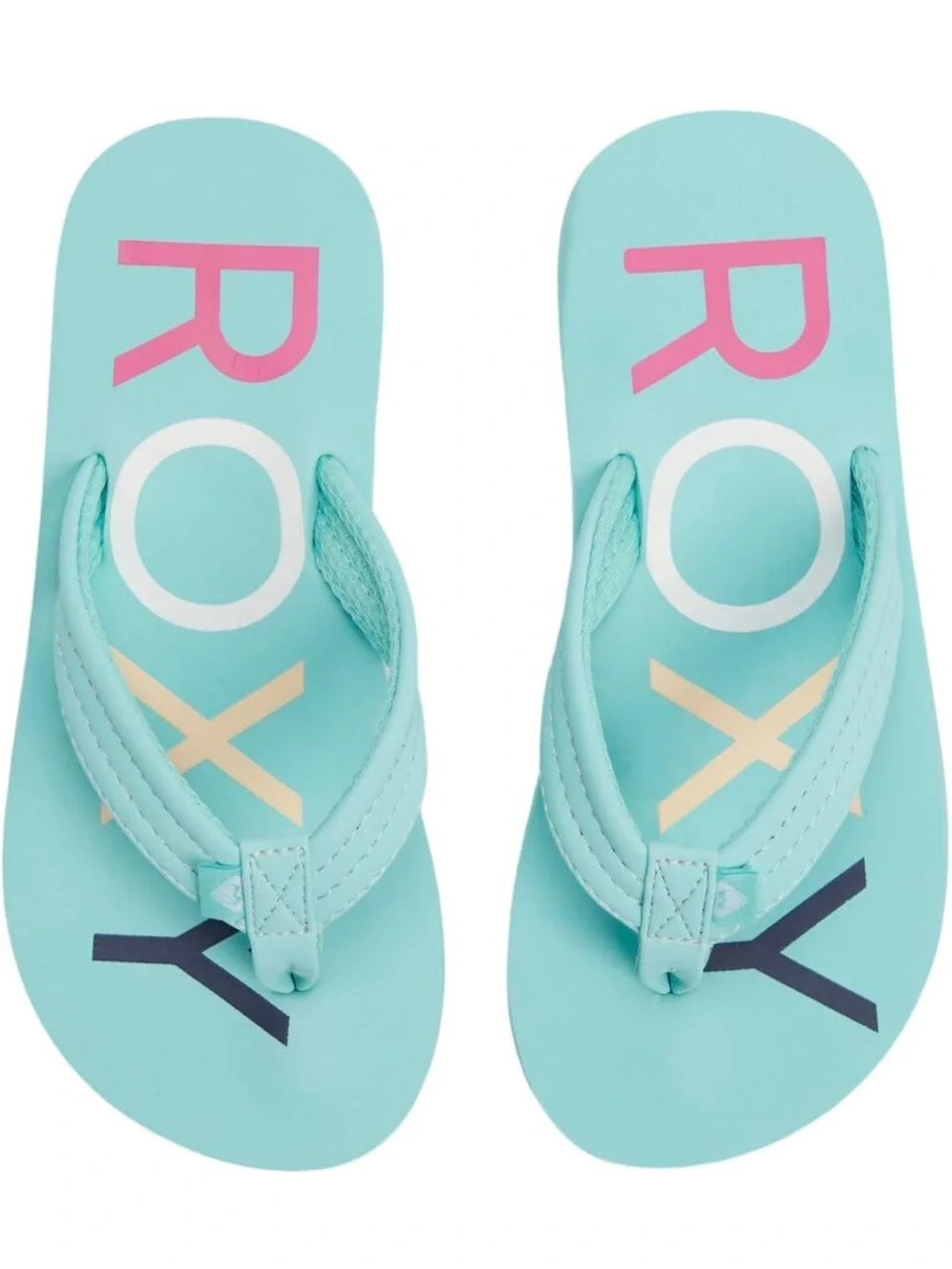 Roxy Girls Aqua Flip Flops with Pink, White, Cream & Black Logo
